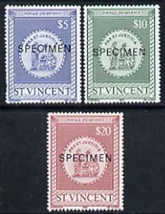 St Vincent 1980 Postal Fiscals set of 3 high values ($5, $10 & $20) each opt'd Specimen unmounted mint, as SG F4-6