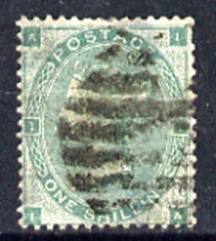 GB Great Britain 1862-64 QV 1s green plate 2 good colour but short perf, used SG90