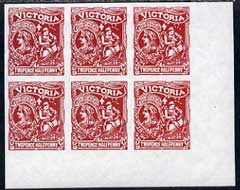 Victoria 1897 Hospital Charity Fund 2.5d imperf block of 6 being a 'Hialeah' forgery on gummed paper (as SG 354)
