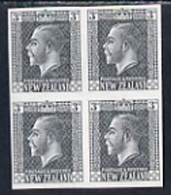 New Zealand 1915 KG5 3d imperf proof block of 4 in grey on gummed paper