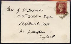 GB Great Britain 1859 cover from Kirkwall (Orkney) to Nottingham bearing 1d red (damaged) tied by fine 207 cancel