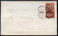 GB Great Britain 1861 cover to Aberdeen bearing 2 x 1d stars cancelled London 72