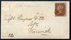 GB Great Britain 1857 cover bearing 1d red P14 LC with 698 (Shaftsbury) cancel