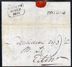 GB Great Britain 1833 pre stamp entire to Edinburgh with fine straight line ROTHSAY in black