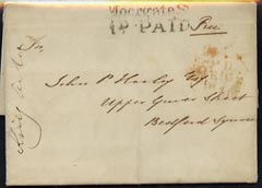 GB Great Britain 1841 unstamped entire to London with Moorgate St/ 1d Paid