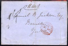 GB Great Britain 1859 OHMS wrapper to Barnsley with fine Official Paid in red