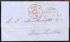 GB Great Britain 1849 wrapper Leith to Dunbarton with Paid h/stamp in red