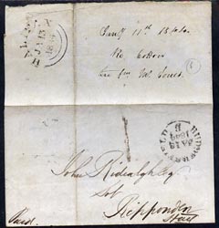 GB Great Britain 1844 unstamped entire to Hall endorsed 'paid' with Halifax & Huddersfield markings