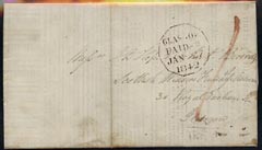 GB Great Britain 1842 printed entire to Glasgow, reverse shows boxed Glasgow/ 27 Jan 1842/ 12-Noon