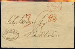 GB Great Britain 1871 cover to Stockholm with fine Lombard Street Paid h/stamp in red