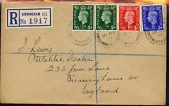 GB Great Britain 1937 KG6 1/2d (2), 1d & 2.5d on reg envelope with first day cancels
