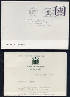 GB Great Britain 1970 cover and Letter from Michael Cocks, MP,,House of Commons