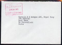 GB Great Britain 1975 unstamped cover from Fleet Support, MOD, with Royal Coat of Arms on reverse (Military Mail)