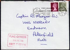 GB Great Britain 1974 cover from Flag Officer, First Flotilla, Portsmouth, Royal Coat of Arms on reverse (Military Mail)