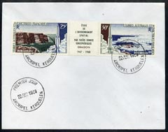 French Southern & Antarctic Territories 1968 Launching of Dragon Space Rocket se-tenant strip on cover with first day of issue cancel, SG 47-48