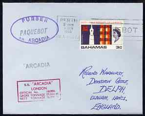 Bahamas used in Perth (Western Australia) 1968 Paquebot cover to England carried on SS Arcadia with various paquebot and ships cachets