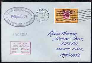 Tonga used in Wilmington (California) 1968 Paquebot cover to England carried on SS Arcadia with various paquebot and ships cachets