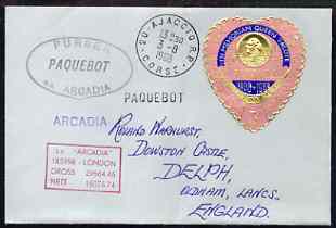 Tonga used in Ajaccio (Corsica) 1968 Paquebot cover to England carried on SS Arcadia with various paquebot and ships cachets