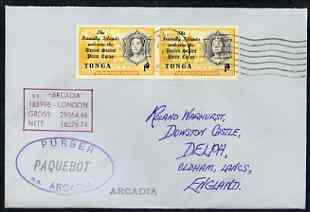 Tonga used in Agana (Guam) 1968 Paquebot cover to England carried on SS Arcadia with various paquebot and ships cachets