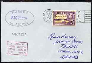 Tonga used in Fort Lauderdale (Florida) 1968 Paquebot cover to England carried on SS Arcadia with various paquebot and ships cachets