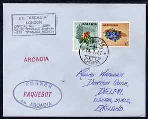 Jamaica used in Lisbon (Portugal) 1967 Paquebot cover to England carried on SS Arcadia with various paquebot and ships cachets