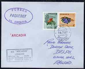 Jamaica used in Funchal (Portugal) 1967 Paquebot cover to England carried on SS Arcadia with various paquebot and ships cachets