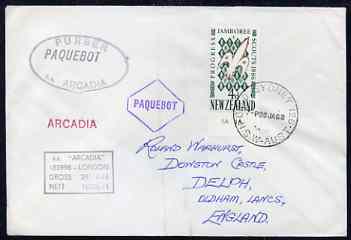 New Zealand used in Sydney (New South Wales) 1968 Paquebot cover to England carried on SS Arcadia with various paquebot and ships cachets
