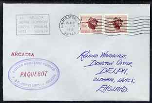 South Africa used in Wilmington (California) 1968 Paquebot cover to England carried on SS Arcadia with various paquebot and ships cachets