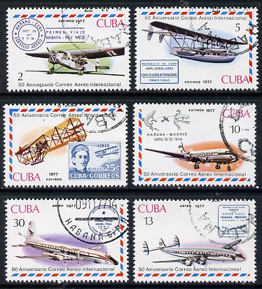Cuba 1977 Cuban Air Mail Anniversary cto set of 6 (Stamp on Stamp), SG 2405-10*