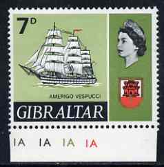 Gibraltar 1967-69 Amerigo 7d unmounted mint single with 'patched sail' variety