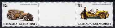 Grenada - Grenadines 1986 75th Anniversary of Model T Ford, 60c (Packard) in se-tenant gutter pair with 70c (Mercer) from uncut Format archive sheet, folded through gutter but unmounted mint and scarce