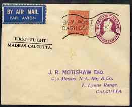 India 1934 first flight cover Madras to Calcutta