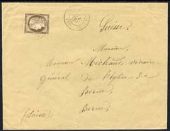 France 1877 cover to Berne bearing 1872 30c brown