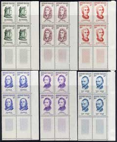 France 1956 Famous Men (Portraits) set of 6 superb unmounted mint blocks of 4 SG 1307-12