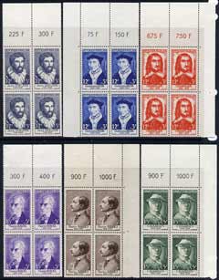 France 1956 National Relief Fund - Portraits set of 6 superb unmounted mint blocks of 4 SG 1291-96