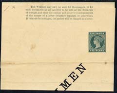 Grenada 1900c QV 1/2d green postal stationery wrapper unused & overprinted SPECIMEN slightly soiled