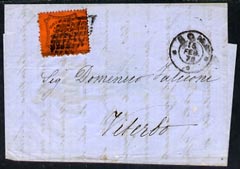 Italy - Papal States 1870 neat entire letter to Viterbo bearing 10c orange tied by lozenge of dots with Rome cds alongside, Viterbo b/stamp