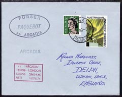 Australian Antarctic Territory used in Durban (South Africa) 1968 Paquebot cover to England carried on SS Arcadia with various paquebot and ships cachets