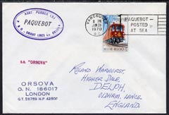 Belgium used in Vancouver (Canada) 1970 Paquebot cover to England carried on SS Orsova with various paquebot and ships cachets