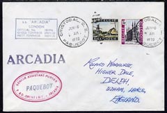 Belgium used in Cristobal (Canal Zone) 1970 Paquebot cover to England carried on SS Arcadia with various paquebot and ships cachets