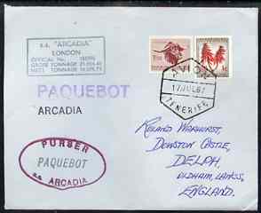 South Africa used in Tenerife 1968 Paquebot cover to England carried on SS Arcadia with various paquebot and ships cachets