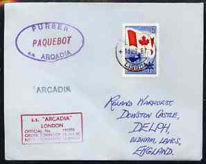 Canada used in Lisbon (Portugal) 1967 Paquebot cover to England carried on SS Arcadia with various paquebot and ships cachets