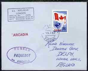 Canada used in Funchal (Portugal) 1967 Paquebot cover to England carried on SS Arcadia with various paquebot and ships cachets