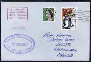 Australia used in Agana (Guam) 1968 Paquebot cover to England carried on SS Arcadia with various paquebot and ships cachets