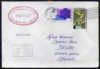 Australia used in Wilmington (California) 1968 Paquebot cover to England carried on SS Arcadia with various paquebot and ships cachets