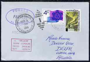 Australia used in Cristobal (Canal Zone) 1968 Paquebot cover to England carried on SS Arcadia with various paquebot and ships cachets
