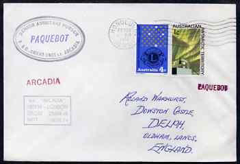 Australia used in Honolulu (Hawaii) 1968 Paquebot cover to England carried on SS Arcadia with various paquebot and ships cachets