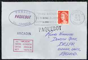 Australia used in Dakar (Senegal) 1968 Paquebot cover to England carried on SS Arcadia with various paquebot and ships cachets