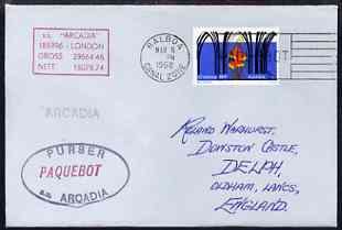 Australia used in Balboa (Canal Zone) 1968 Paquebot cover to England carried on SS Arcadia with various paquebot and ships cachets