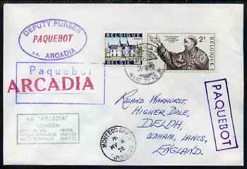 Belgium used in Montego Bay (Jamaica) 1970 Paquebot cover to England carried on SS Arcadia with various paquebot and ships cachets